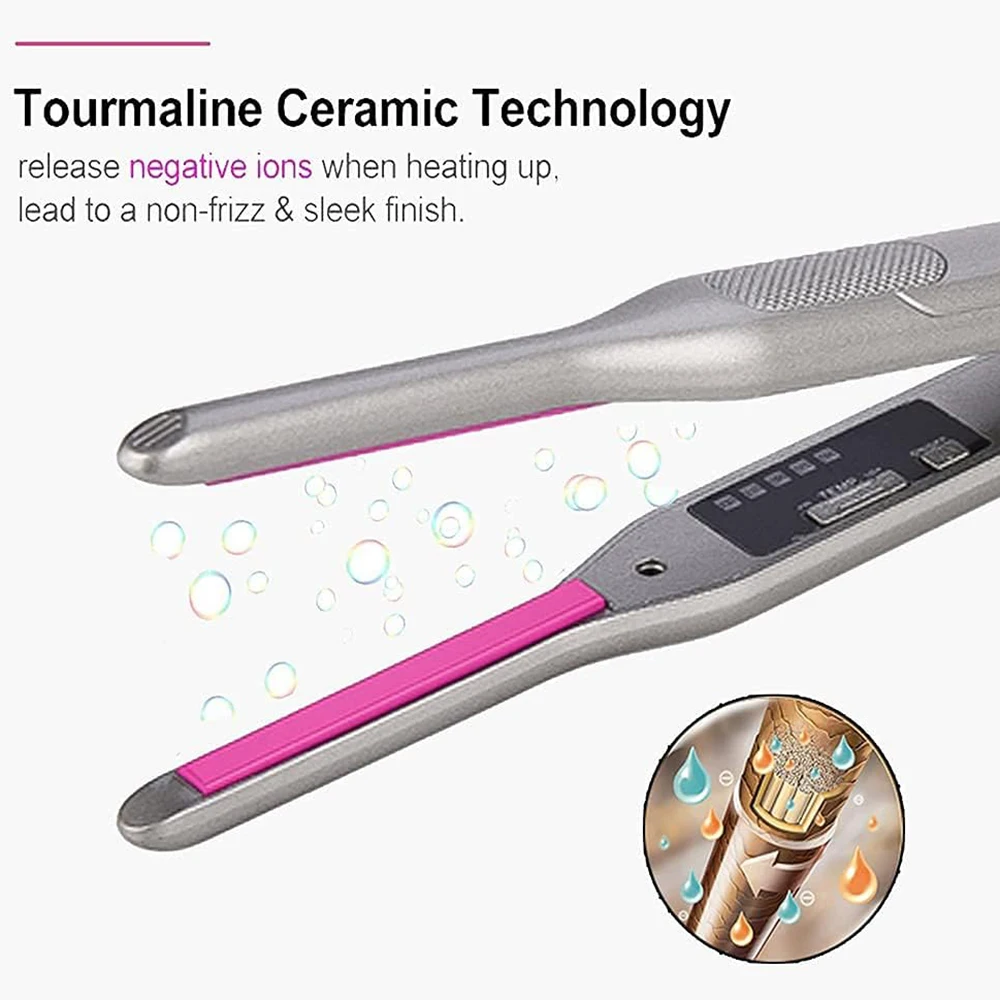 Hair Straightener Curler Professional Ceramic Coating Thinnest Plate Pencil Flat Irons For Short Hair Men's Beard Stylling Tool 2