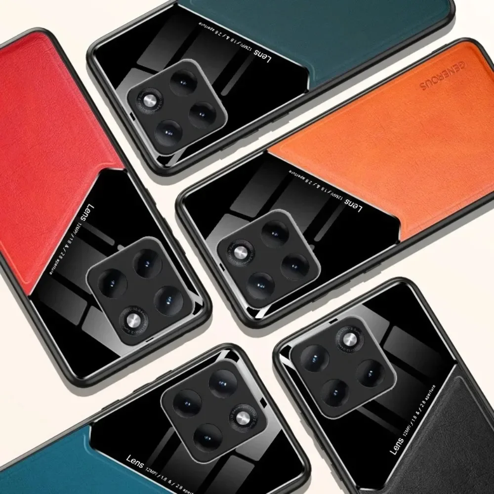 Luxury Retro Plain PU Leather Phone Case with Car Magnetic Shockproof Cover
