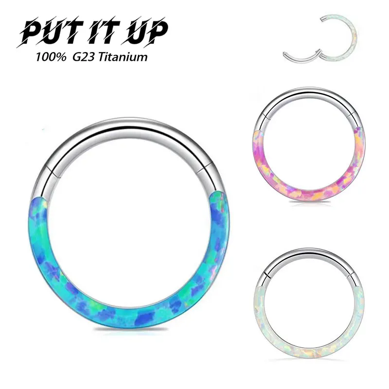 

G23 Titanium Septum Piercing Nose Ring 8-10mm Opal Hinged Segment Clicker Ear Cartilage Earrings Helix Lip Piercing Body Jewelry