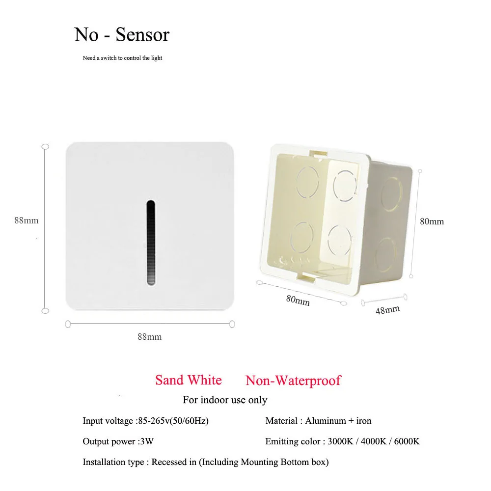 Elegant Aluminum PIR Sensor Wall Lamp with Install Box - Embedded Step & Stairwell Nightlight Sconce, 3W