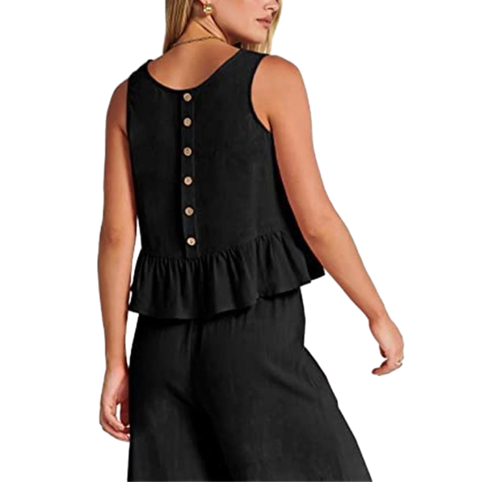 

Women’s 2 Piece Summer Outfits Sleeveless Ruffle Hem Tank Tops + Wide Leg Pants Set Loungewear