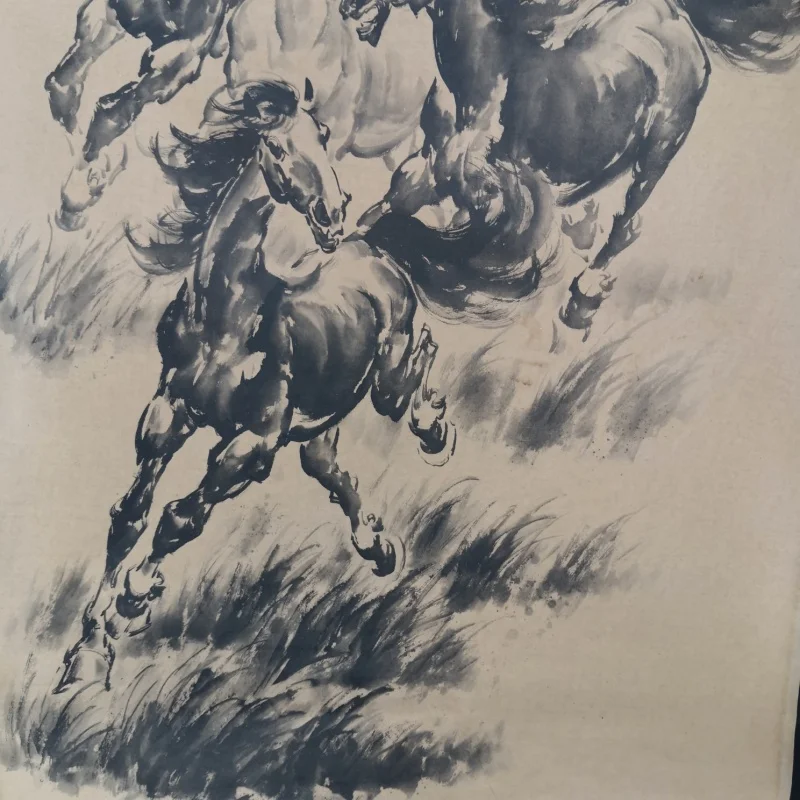 골동품 크래프트 종이 중탕 전통 중국 그림 사무실 걸이식 그림, 두 말 풍경, Xu Beihong Dist, 도매
