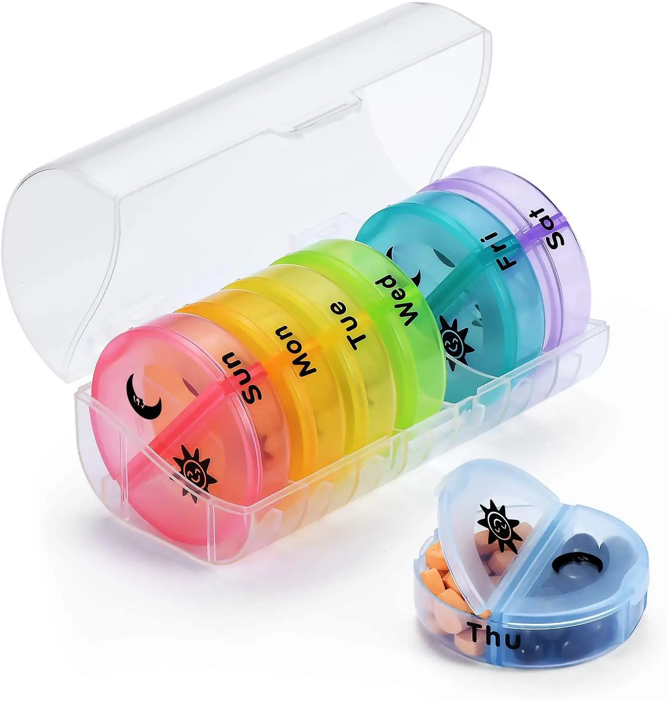 Compact Weekly Pill Organizer, Travel-Friendly with Large Compartments for Vitamins and Medications