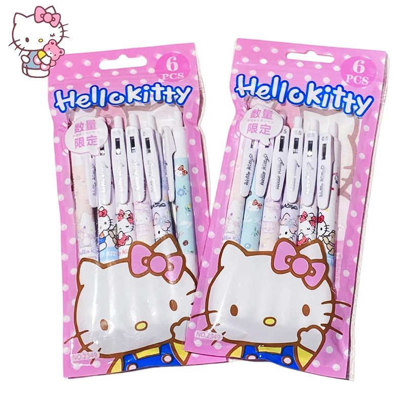 

6Pcs Sanrio Hello Kittys Neutral Pen Kawaii Anime Cute Student Homework Office Study Children Stationery Gifts Toys for Girls