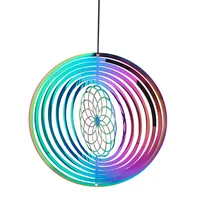 Rainbow Flower of Life Wind Chimes 3D Metals Rotating Geometric Energy Meditation Wind Chime Fairytale Garden Hanging Decoration - Image 2