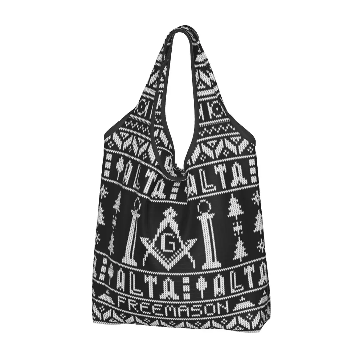 

Custom Freemason Masonic Christmas Shopping Bags Women Portable Large Capacity Grocery Mason Tote Shopper Bags