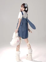 REDDACHiC Denim Blue Bunny Ears Rompers Women Star Rivets Sleeveless Wide Leg Solid Casual Overall Shorts Jumpsuit Streetwear - Image 2