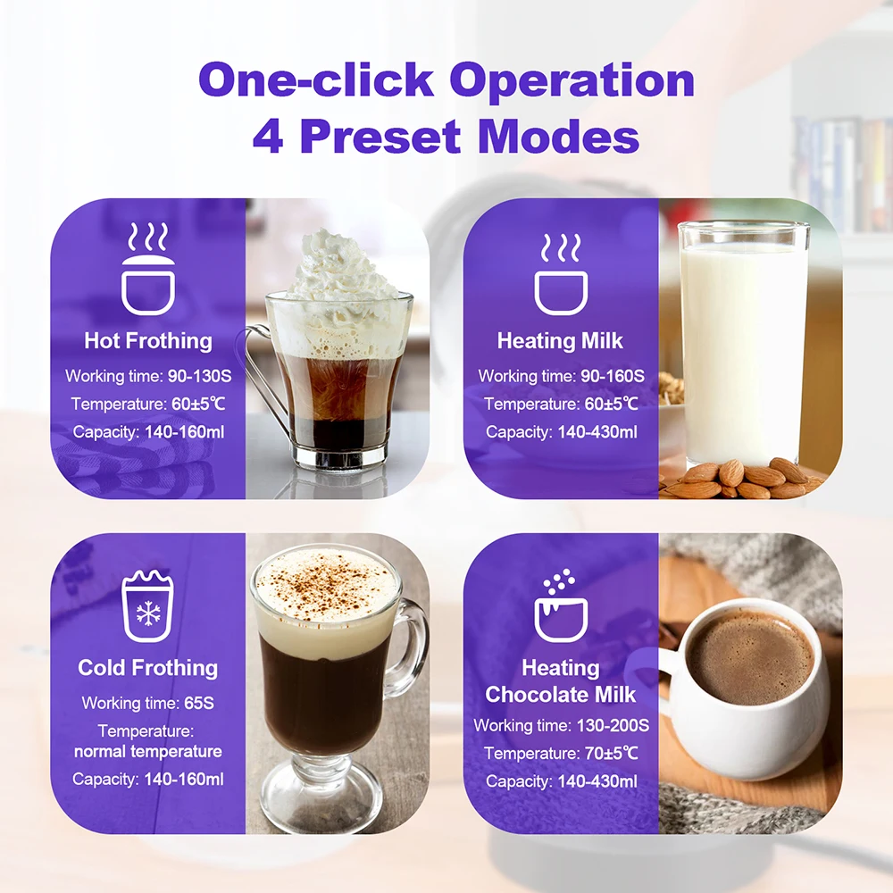 4-IN-1 Electric Automatic Milk Frother Maker Steamer Frother Machine For Coffee Cappuccino Latte Coffee Hot and Cold Foam Maker