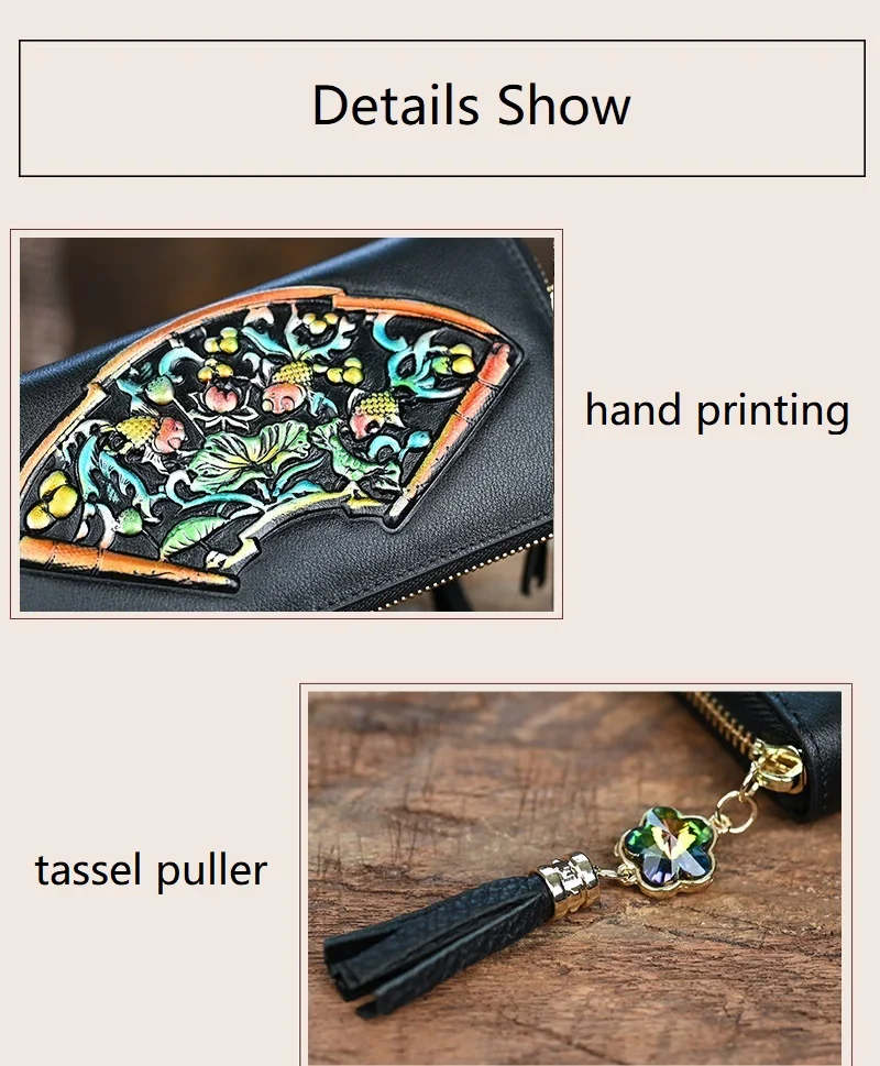 Florale Geldbörse aus echtem Rindsleder, Blumendruck, echtes Leder, Geldbörse für Damen, 2025, neue Damen-Kartenhalter-Clutch – Detail 10