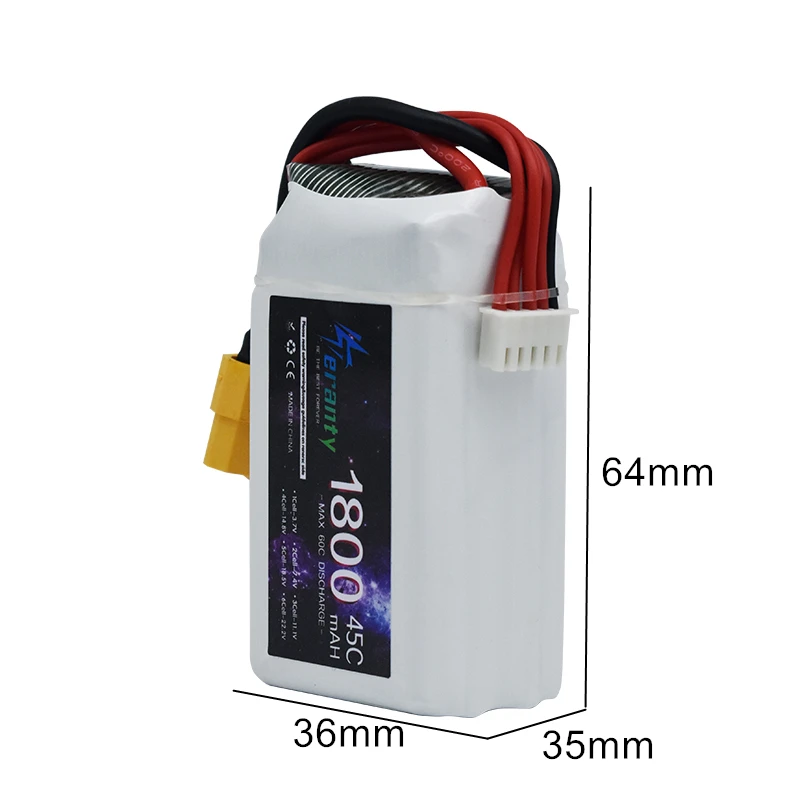 Batterie LiPo 14.8V 1500-1800mAh pour Drone RC avec Connecteurs XT30/60/Deans