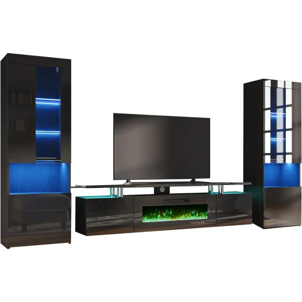 TV Stand with Fireplace and Bookcases, 80" 2-Tier Fireplace TV Stand with 40" Fireplace, 2 X Bookshelves, Tv Stands Fireplace 6
