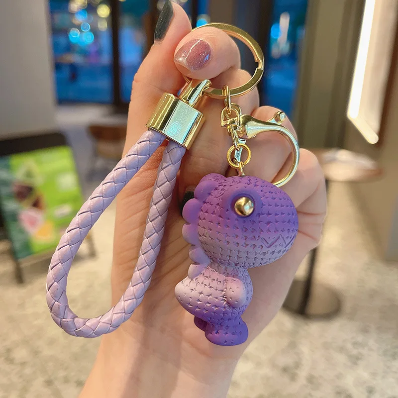 Gradient color dinosaur keychain cute llaveros leather belt keychaine  accessories bag charms key chains for women gadget mens - AliExpress