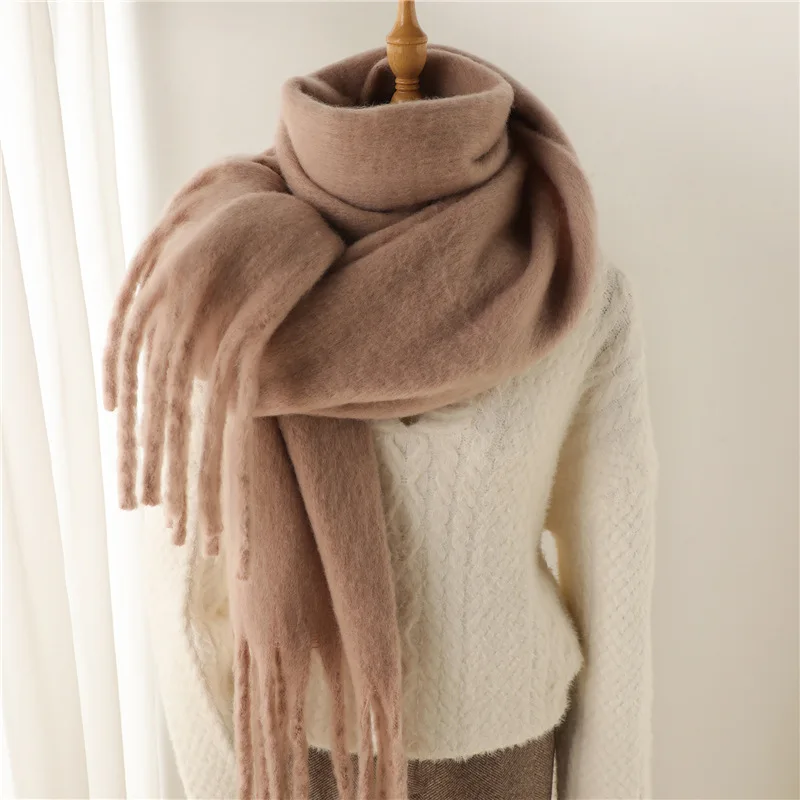 Kaschmir Helle Volltonfarben Frauen Schal Winter Schal und Wrap Bandana Pashmina Quaste Weibliche Foulard Dicke Decke_voghion.com