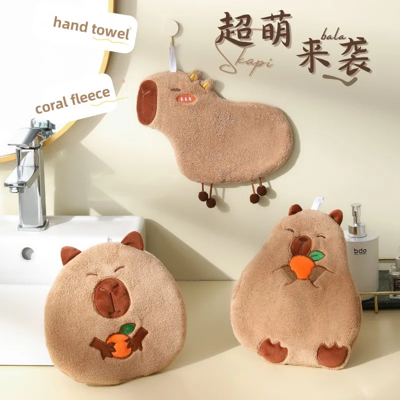 

Kawaii Capybara Coral Velvet Hand Towel, Water-Absorbent, Quick-Drying, Hanging Kitchen Household Children's Face Washcloth