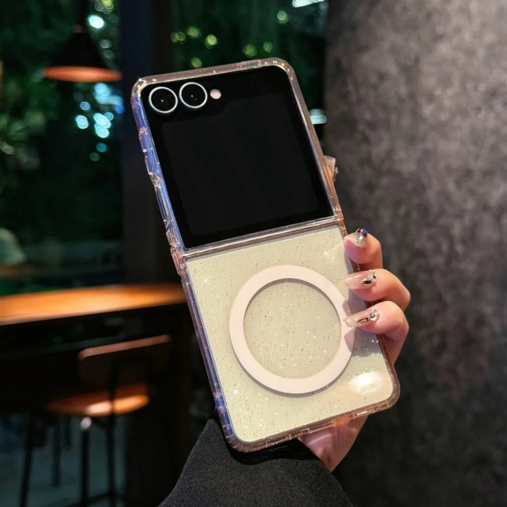 Glitter Transparent Wireless Charging Case for Samsung Galaxy Z Flip Series