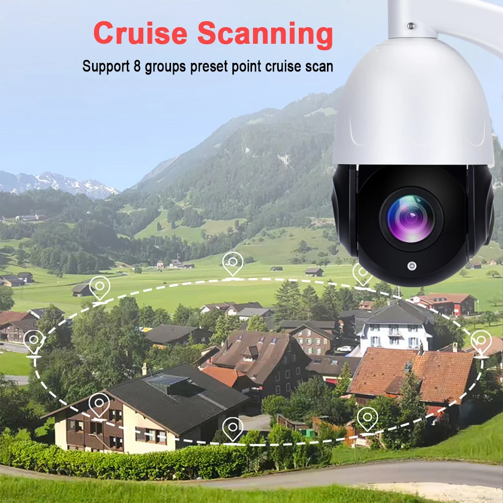8MP 4K PTZ IP Camera Wifi 30X Optical Zoom Outdoor Human/Vehicle AI  Tracking POE Onvif CCTV Audio Speed Dome Surveillance