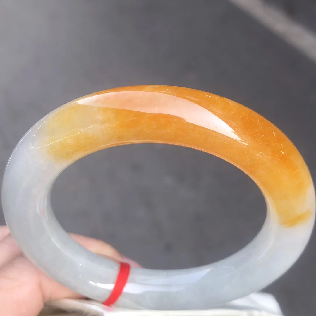 

Newest Natural Jadeite Jade Bracelet Ice Round Rod Yellow-Jade Delicate Bangles Handring Elegant Fine Jewelry