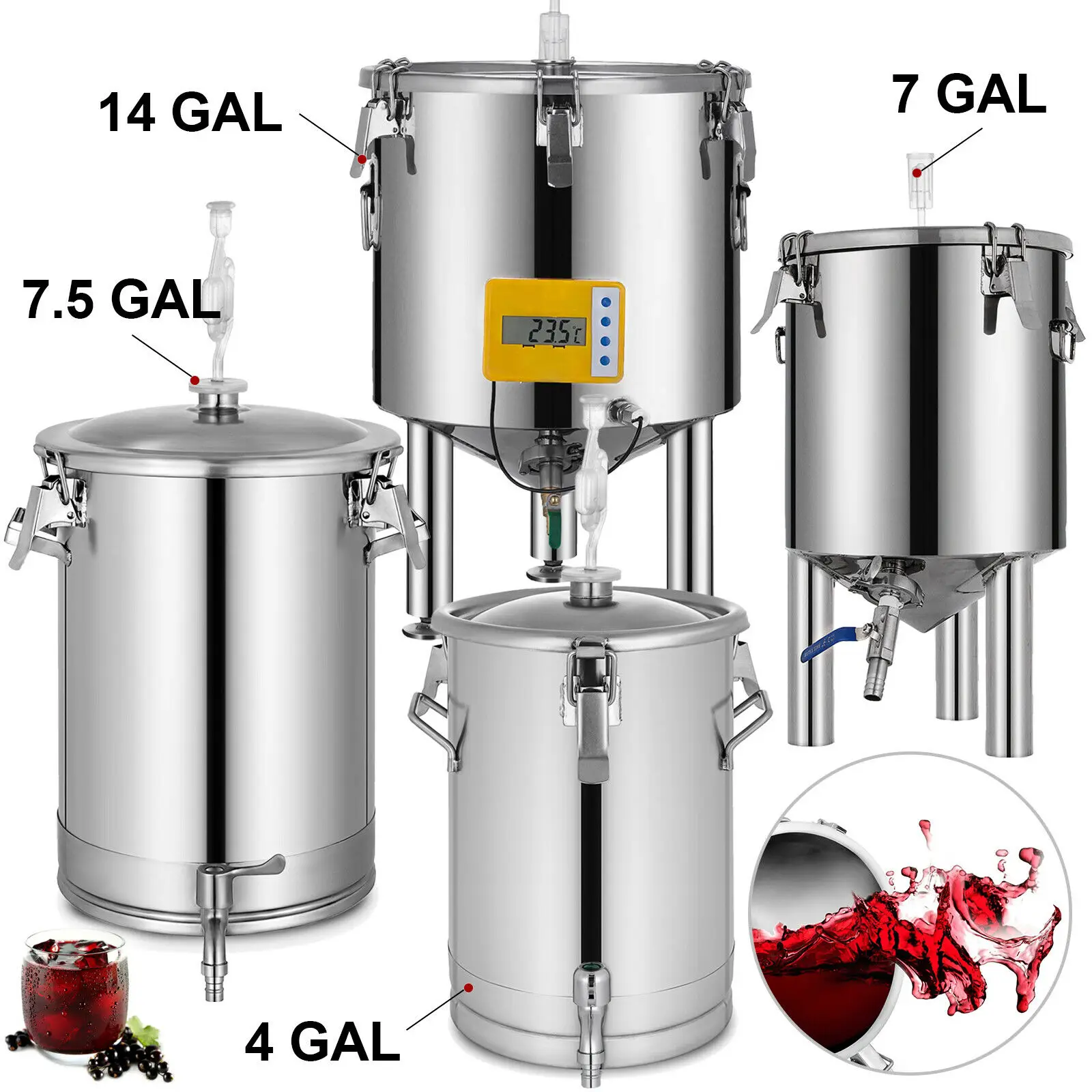 Good Sale and High Quality 304 Stainless Steel Wine Making 15L 28L 30L 53L Brew Bucket Beer Fermentor Tank Machine