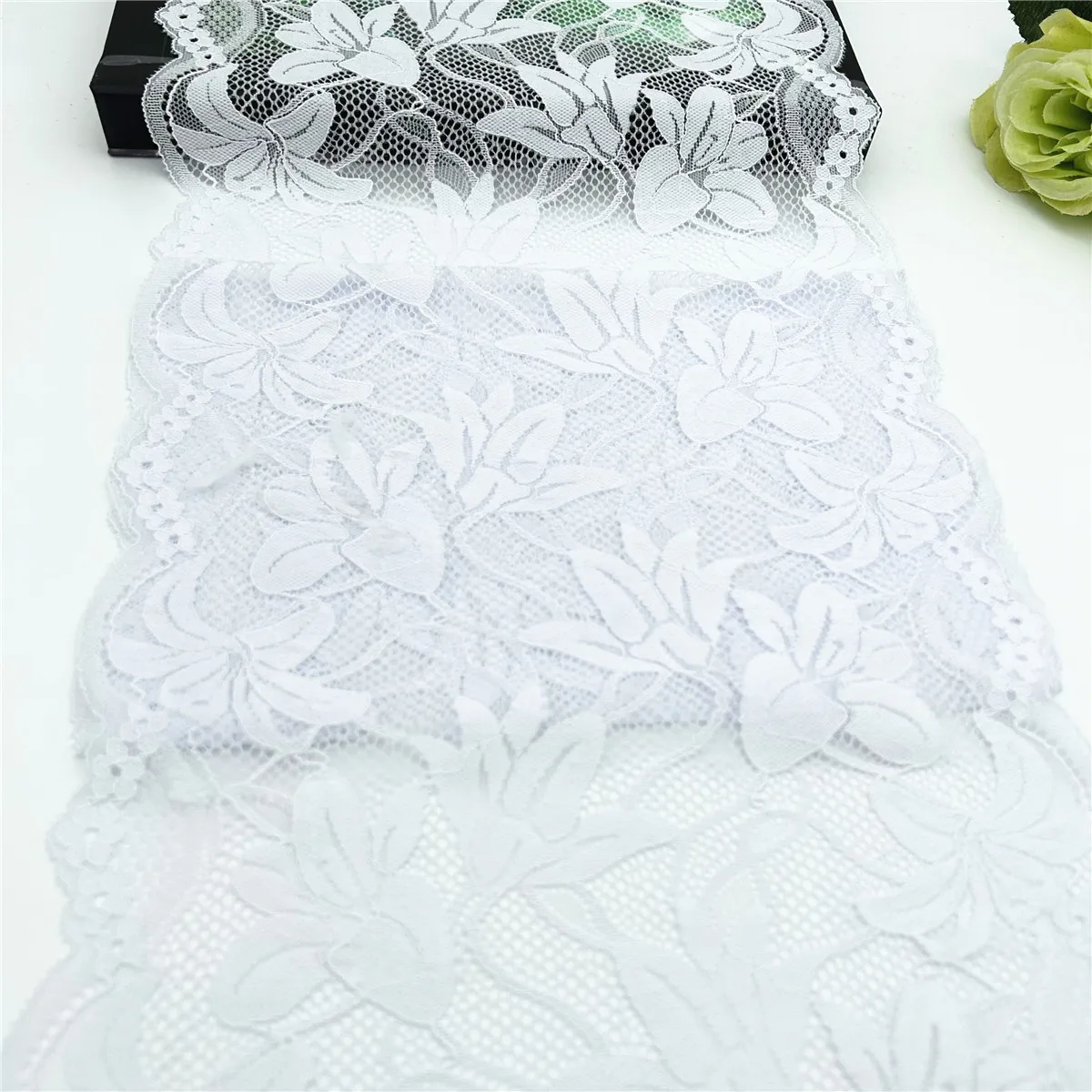 3y/lot Width 24cm 9 1/2 inch White Elastic Stretch Lace For Clothing Accessories Dress Sewing Applique Costume Lace Dress Fabric 1