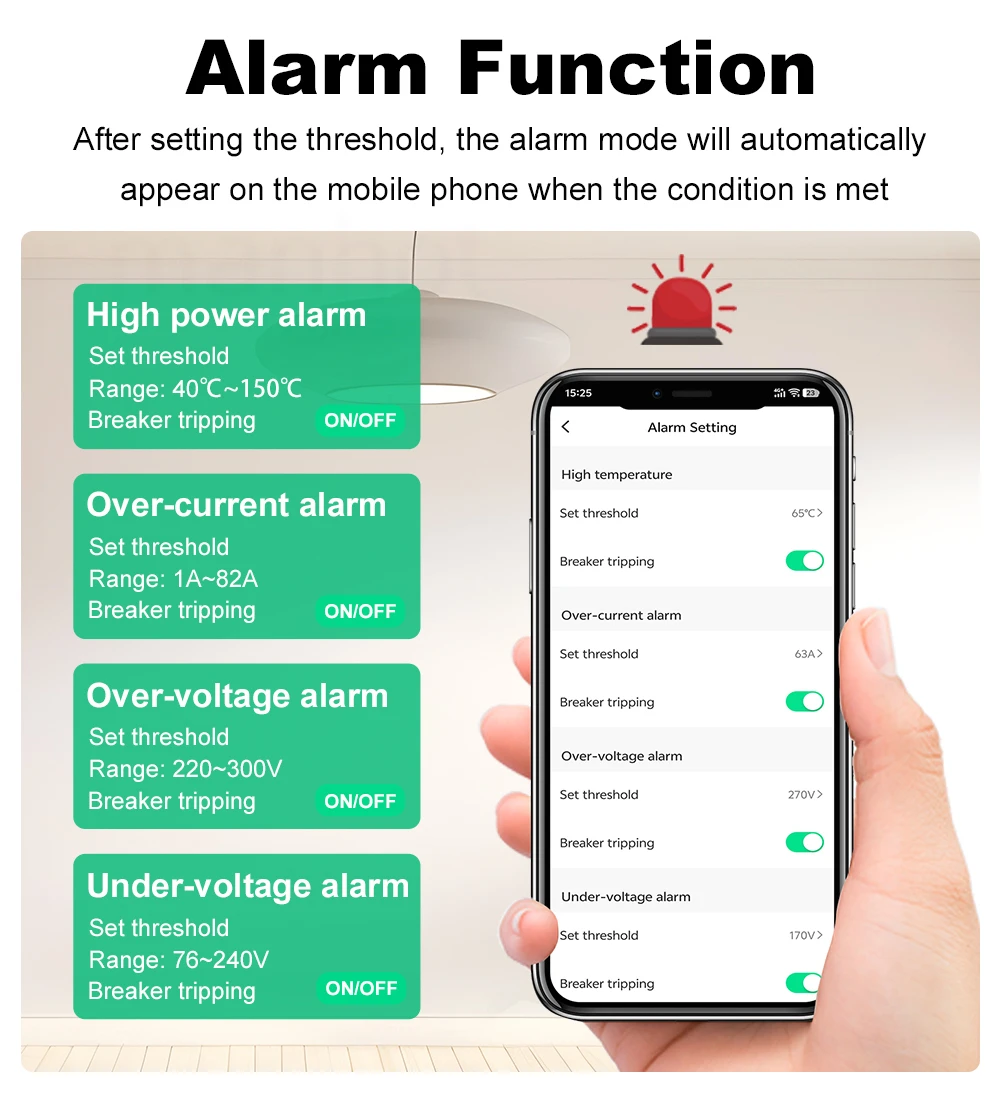 Tuya WiFi 63A Circuit Breaker Din Rail 3in1 Display Over Voltage Current and Under Voltage Protect Relay For Alexa Google Home