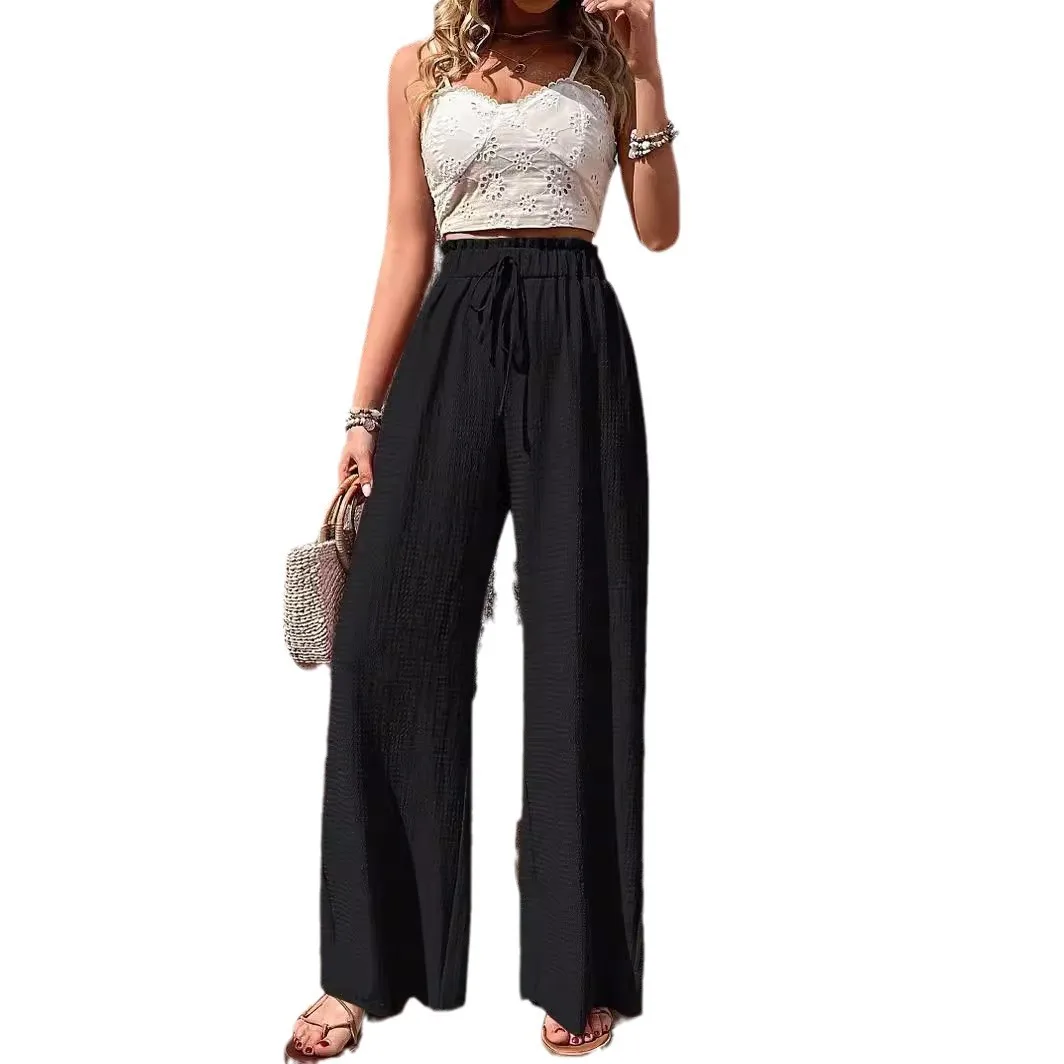 Women Summer Wide Leg Pants Casual Beachwear