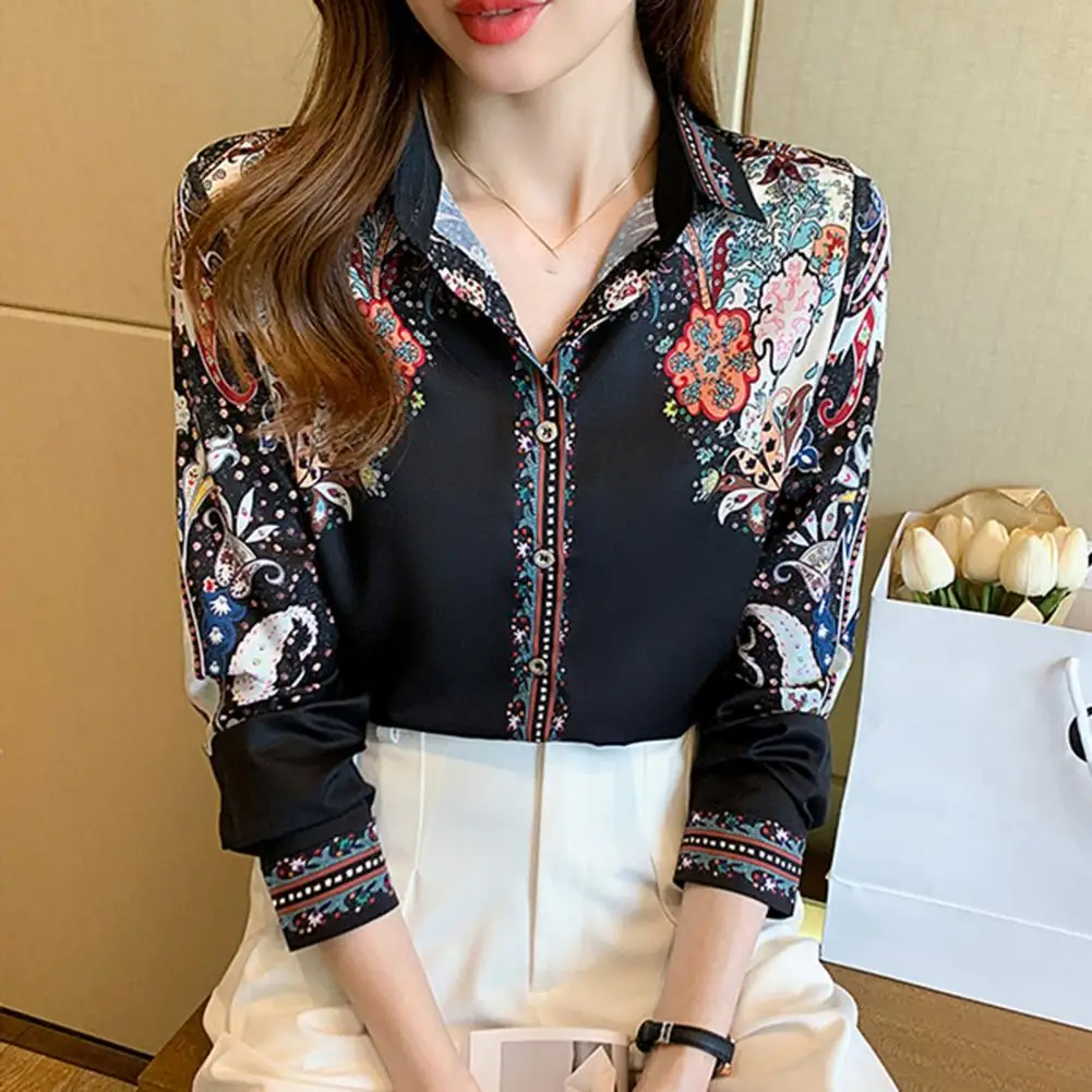 

Comfortable Regular Fit Top Floral Print Women's Casual Shirt Tops for Spring Autumn Fashion Long Sleeve Blouse with Lapel