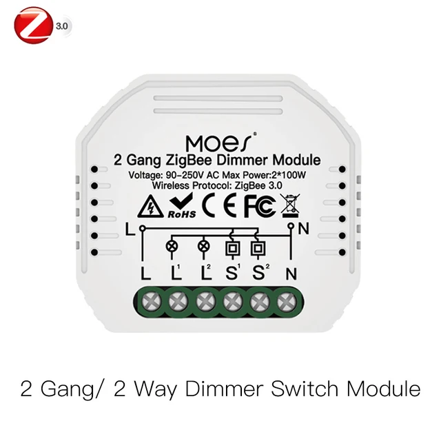 Moes Smart ZigBee WiFi Switch Module Dimmer Curtain Switch Smart Life App Remote Control Alexa Google Home Voice Control ZB 2 Gang Dimmer