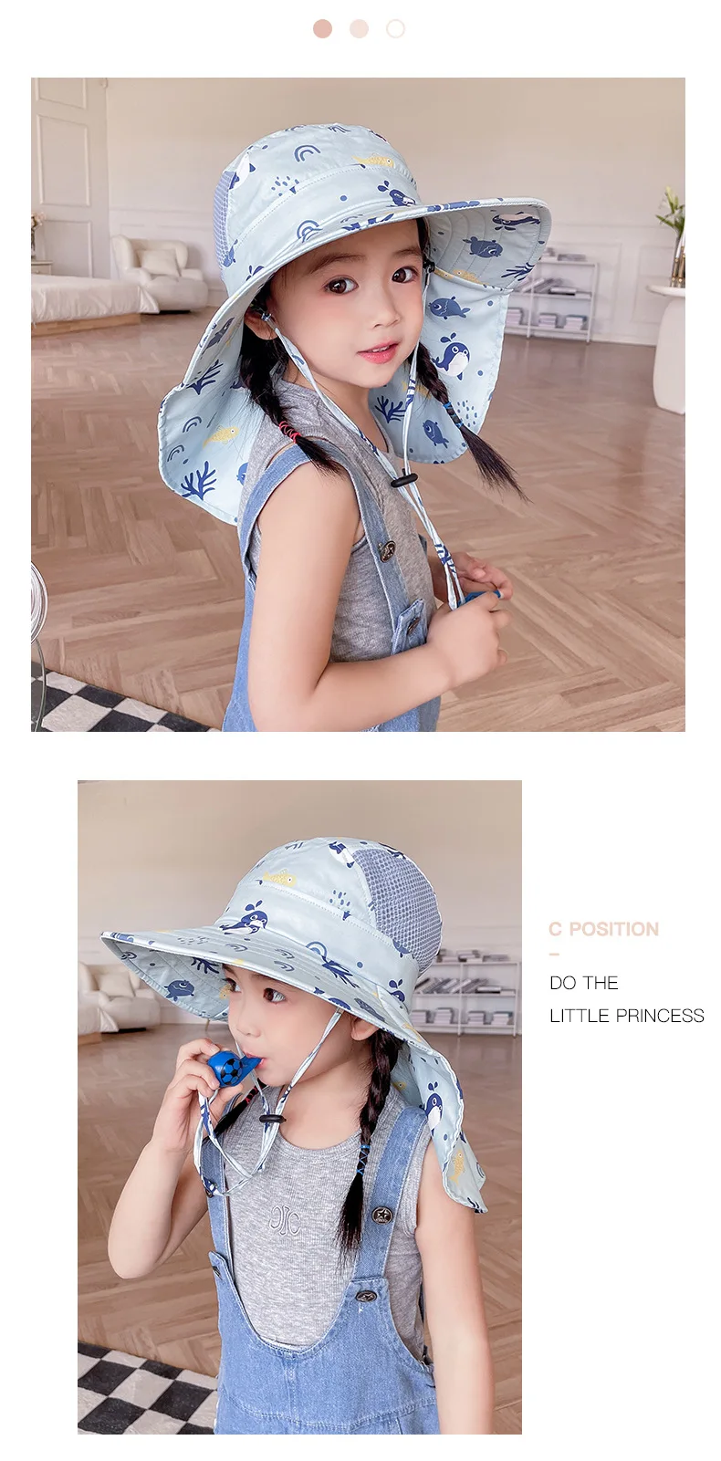 Cappello per bambini, cappello di protezione solare in rete a tesa larga UPF 50+ per ragazzi e ragazze, cappelli da spiaggia dal design arrotolabile con mento regolabile_voghion.com