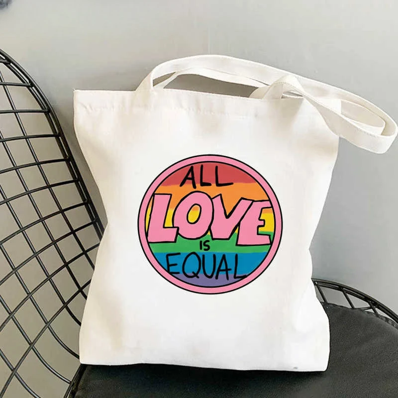 Tote Bag Lgbt Pride Rainbow Shopping Bag Eco Shopping Tote Bolsa Canvas Grocery Bag Reciclaje Woven Sac Cabas Custom