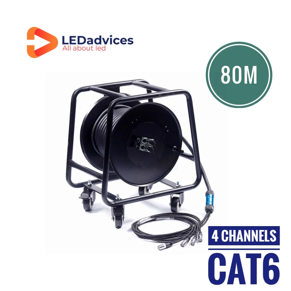 

4 Multi-Channel 80m CAT6 Snake Cable With Reel Car For AV Events SF/UTP Double Shield Multi-Stranded Pure Copper RJ45 Gigabit