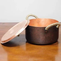 Marmite en cuivre vintage, marmite chaude fabriquée à la main, ustensile de cuisson pour faire bouillir, râmer et ragoût de pâtes, avec couvercle, casseroles portables de 18 cm 2