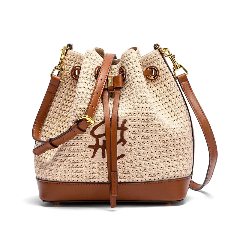 حقيبة دلو نسائية مصممة بأسلوب العطلات، وهي حقيبة ك...