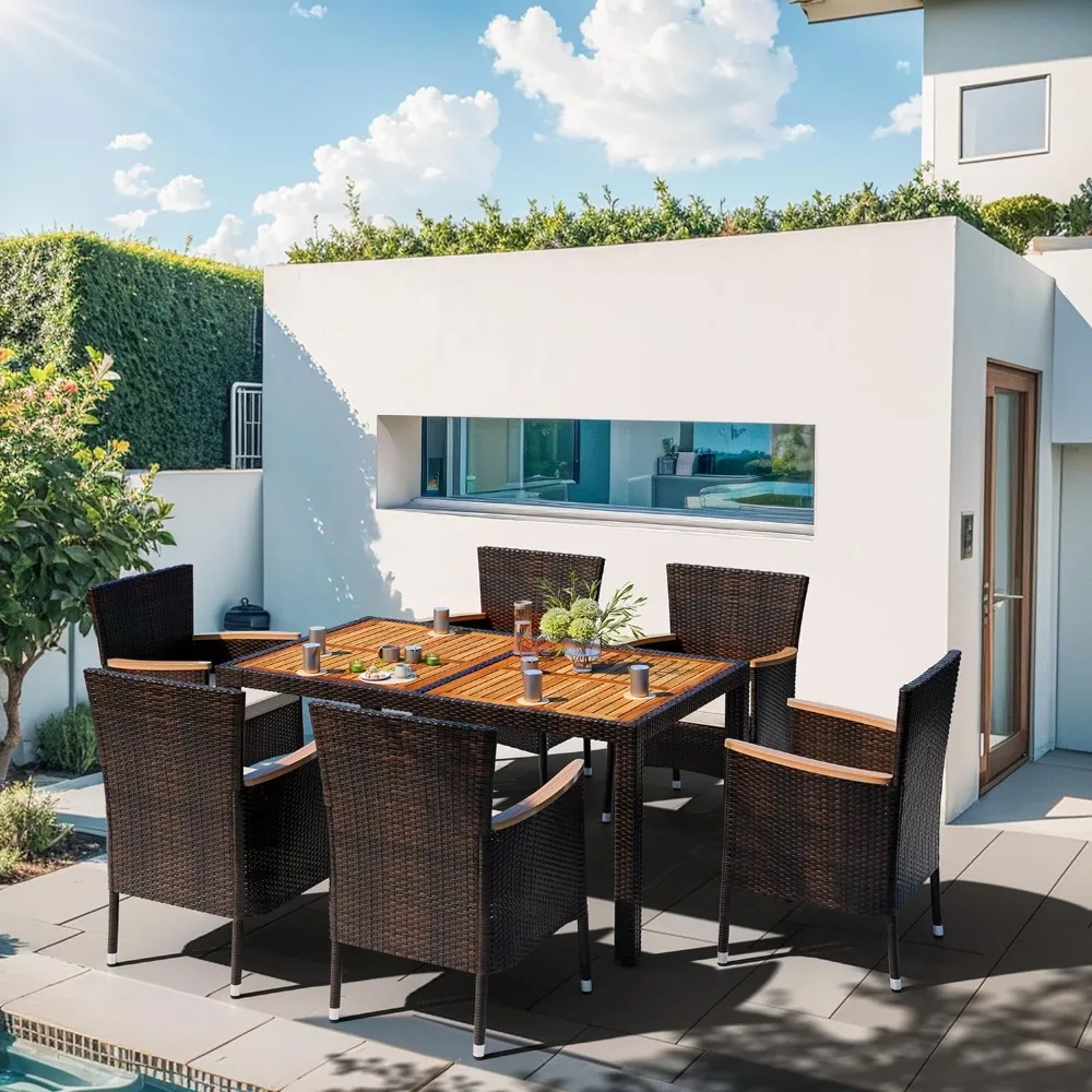 

Outdoor Table and Chairs With Soft Cushions for Backyard Dining Table Set of Garden Furniture 7 Piece Patio Dining Set Sets Room