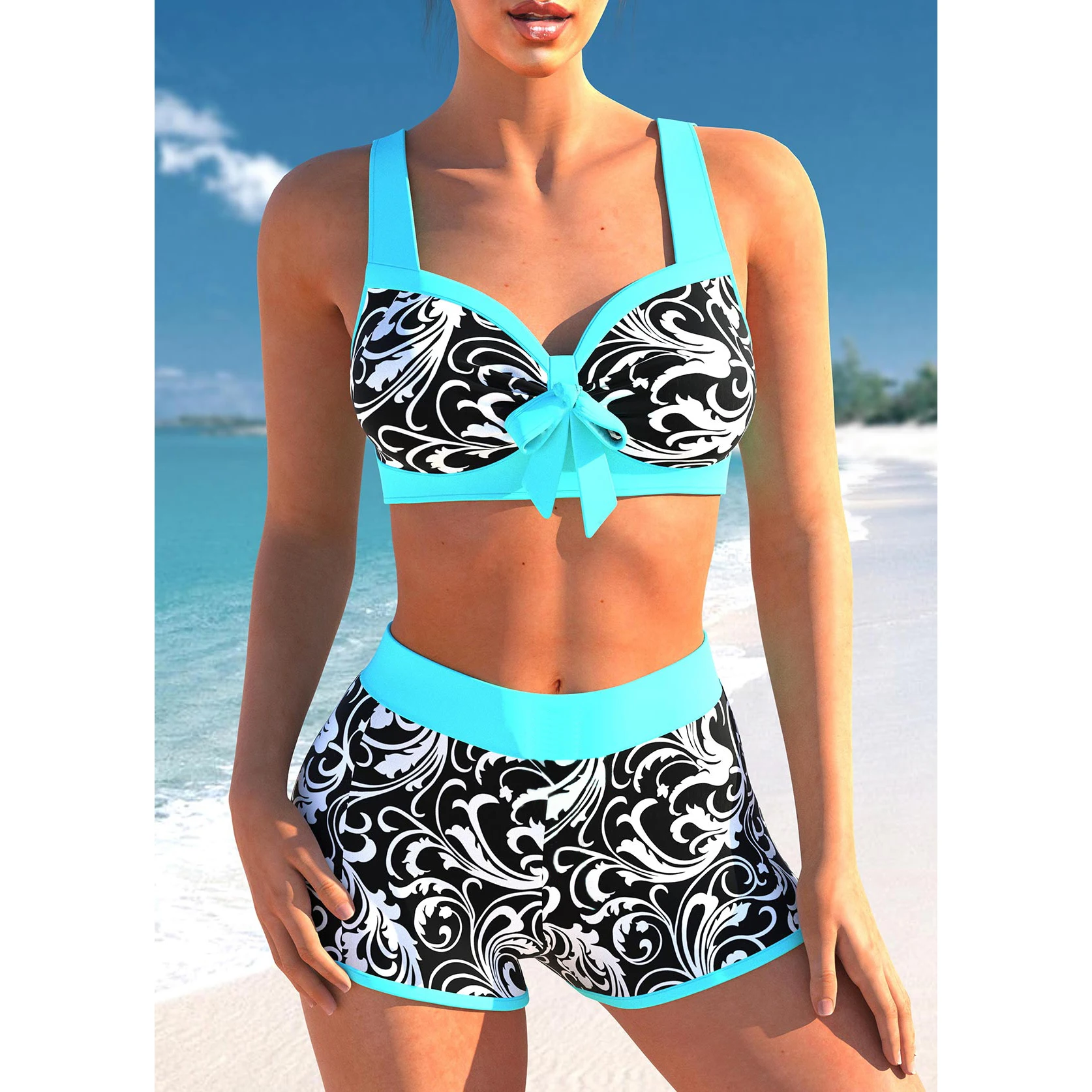 2023 Summer Two Piece Set Bath Suit High Waist New Women Retro Bathing Suit Swimsuit Female New Design Printing Bikini Swimwear