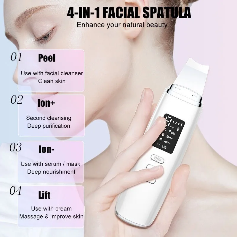 Ultrasonic Facial Cleaning Equipment Facial Ultrasonic Spatula Face Care Exfoliating Scrubber Aesthetics Black Dots Remover view 5
