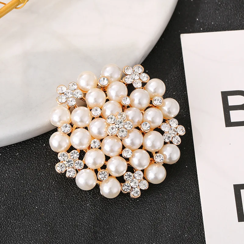 High-Quality-Silver-Plated-Rhinestone-Imitation-Pearl-Round-Flower ...