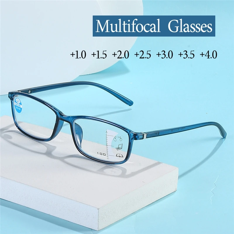 

Men Women Ultralight Near and Far Presbyopia Eyewear Square Frame Multifocal Glasses Retro HD Lens Reading Glasses Prescription