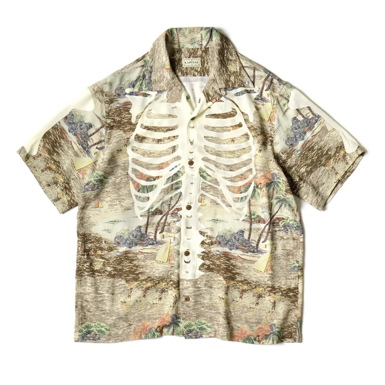 

23SS KAPITAL Hirata Hiroshi Japanese Casual Bone Hawaiian Printed Cuban Collar Short Sleeved Shirt Men New