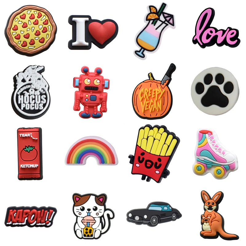 

Hot Sales 1Pcs PVC Croc Charms for Crocs Accessories Wristband Hole Slipper Decoration DIY Pins Kids Adult X-mas Gifts