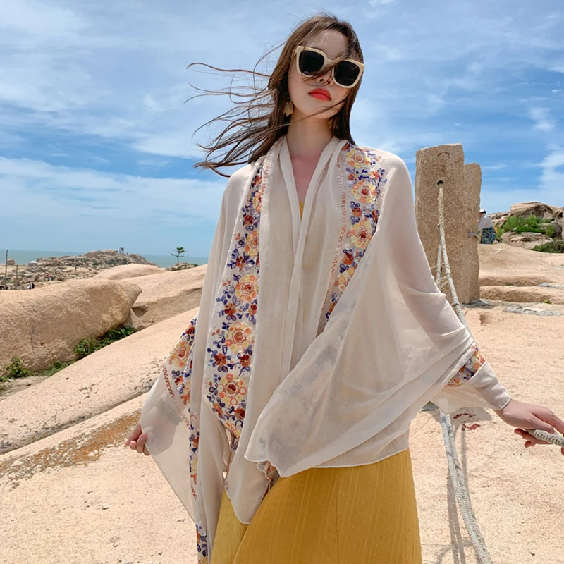 Four Seasons Muslim Women's Headscarf Shawl Scarf Embroidery Fashion Outdoor Sun Protection Travel And Wind Protection Bandanas