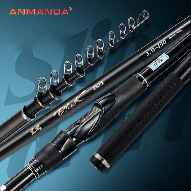 Anmanda Black Rock Fishing Rod Sliding Float Rod Large Object Rod Sea Fishing Rod High Carbon Ultra Light Telescopic Fishing Rod