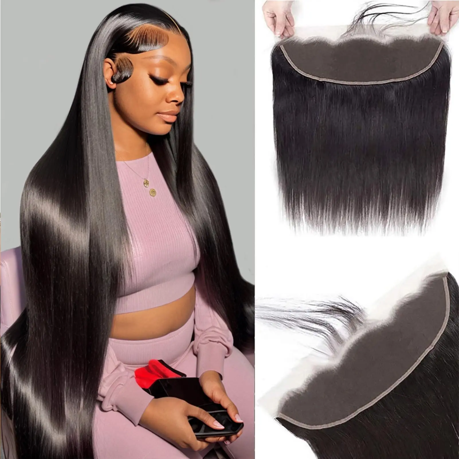 13x4 Lace Frontal Closure Ear To Ear Free Part Lace Closure Brazilian Straight Frontal Human Hair Pre-Plucked