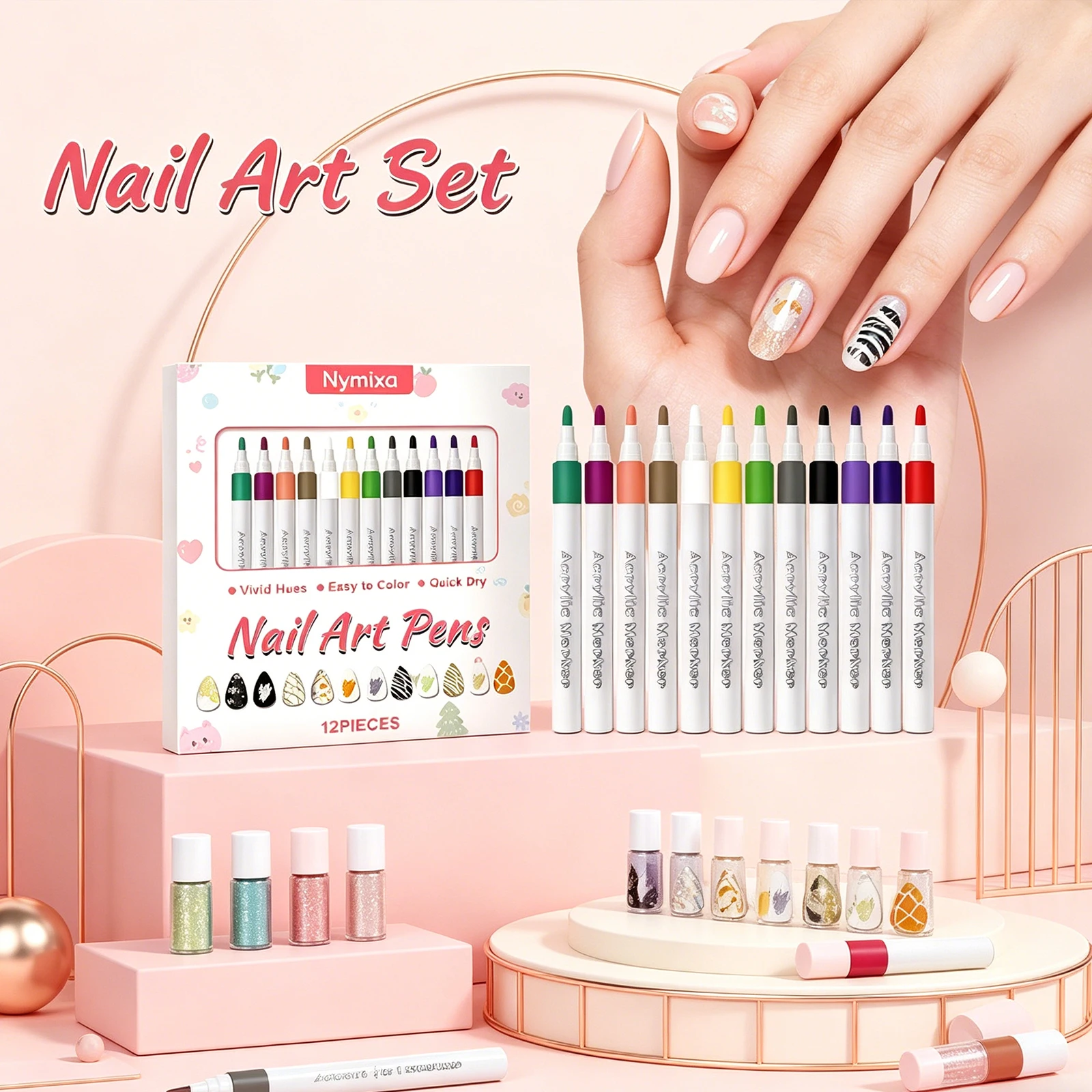 멀티 컬러 네일 아트 펜 세트 DIY 매니큐어 도구 초보자도 쉽게 사용할 수 있는 방수 잉크 천연 아크릴 네일 전문 페인팅