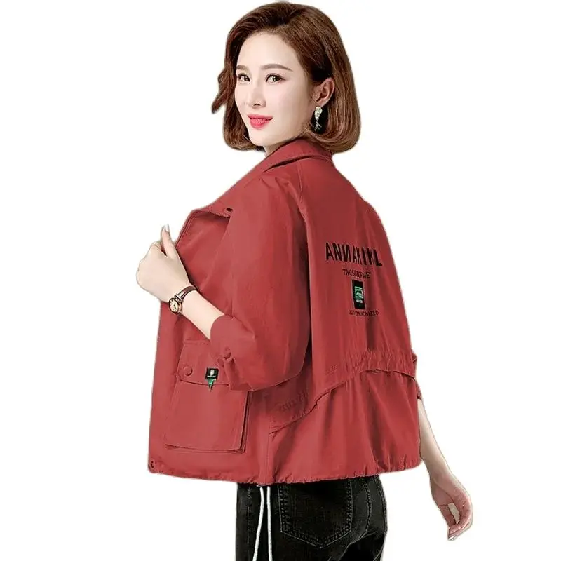 

2022 Spring Autumn New Style Women Short Coat Leisure Windbreaker Stand Collar Tooling Jacket Loose Zipper Outerwear Female Tops
