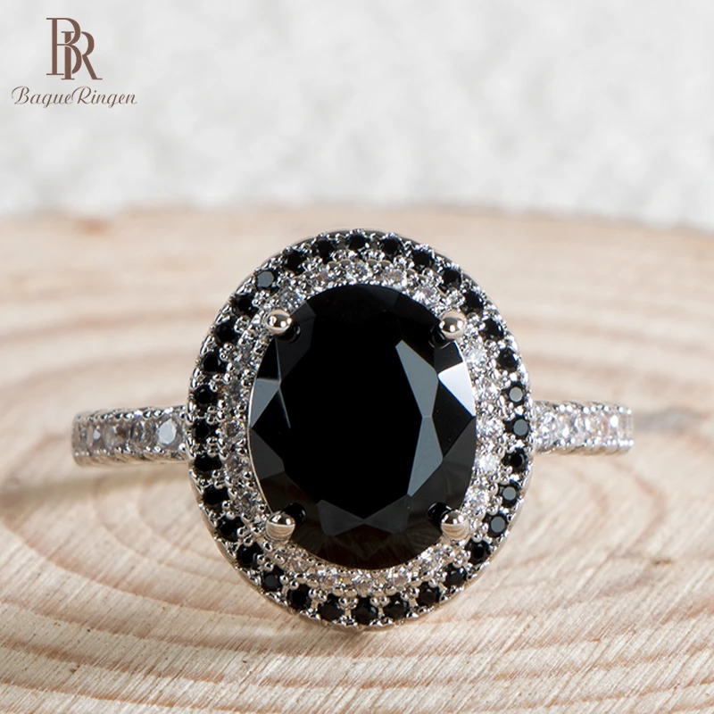 Anillo de Plata de Ley 925 con piedra negra Ovalada para mujer, joyería fina de circonita, tamaño 6 - AliExpress