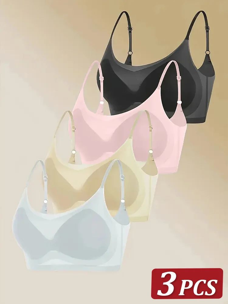 3Pcs Ultra-thin Bra Ice Silk Bra Woman Seamless M-4XL Girl Sports Girl Bra Solid Color Ladies Air Cooling Wireless Brassier 1