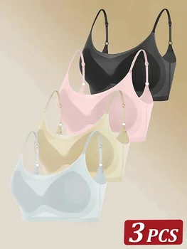3Pcs Ultra-thin Bra Ice Silk Bra Woman Seamless M-4XL Girl Sports Girl Bra Solid Color Ladies Air Cooling Wireless Brassier 1
