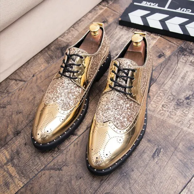 Новинка, роскошные брендовые золотые туфли-оксфорды для мужчин, итальянская формальная Свадебная Классическая обувь, мужские блестящие туфли из лакированной кожи 1