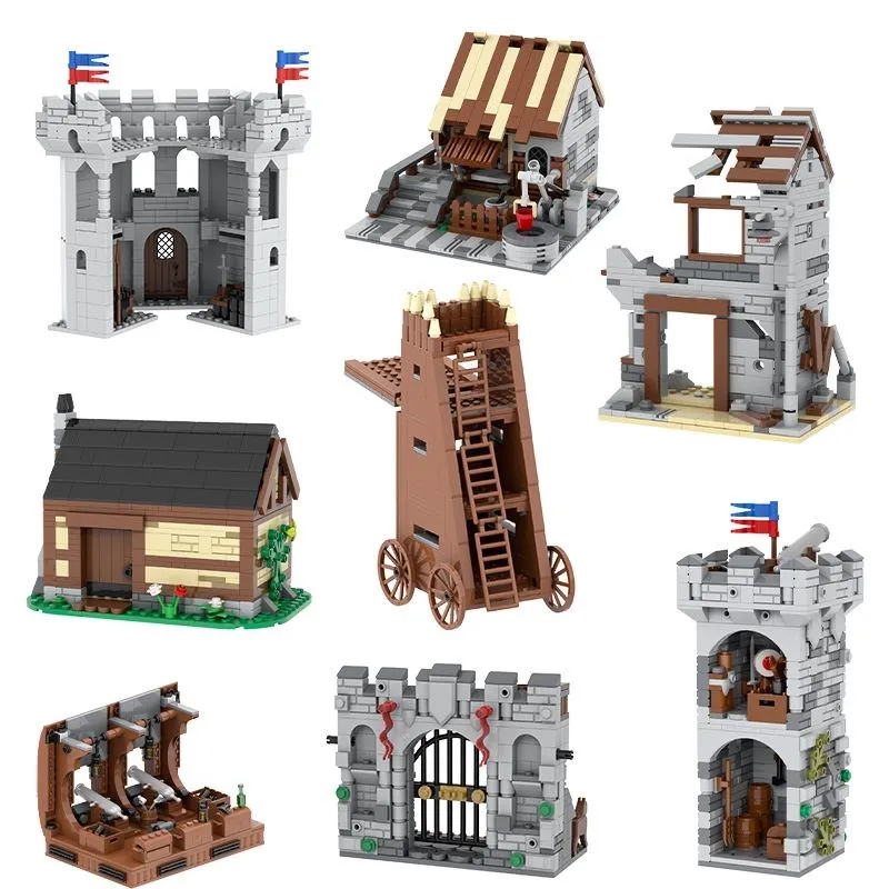 MOC Middle Ages Military Ladder Gate Siege Vehicle Watch Tower