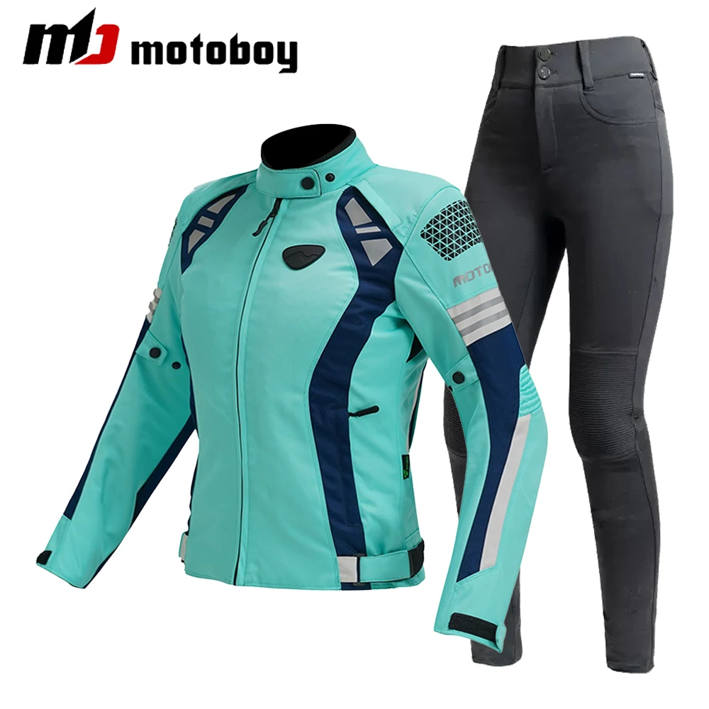 

Motorcycle Jacket Women Windproof Protective Gear Chaqueta Moto Motocross Jacket + Pants Set Reflective Moto Riding Racing Suit